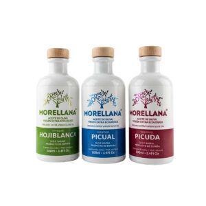 <b>ESTUCHE Morellana Ecológico. Aceite de Oliva Virgen Extra</b>.</br> 3 Variedades.</br>Botella cristal 3 x 100 ML